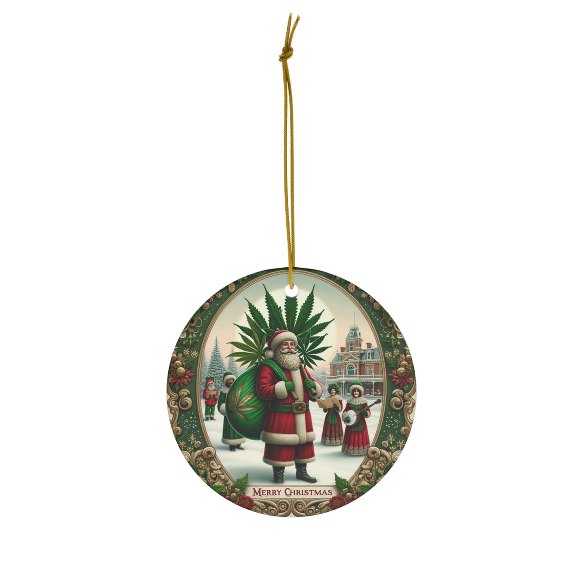 Santa&#39;s Festive Cannabis Leaf Ornament