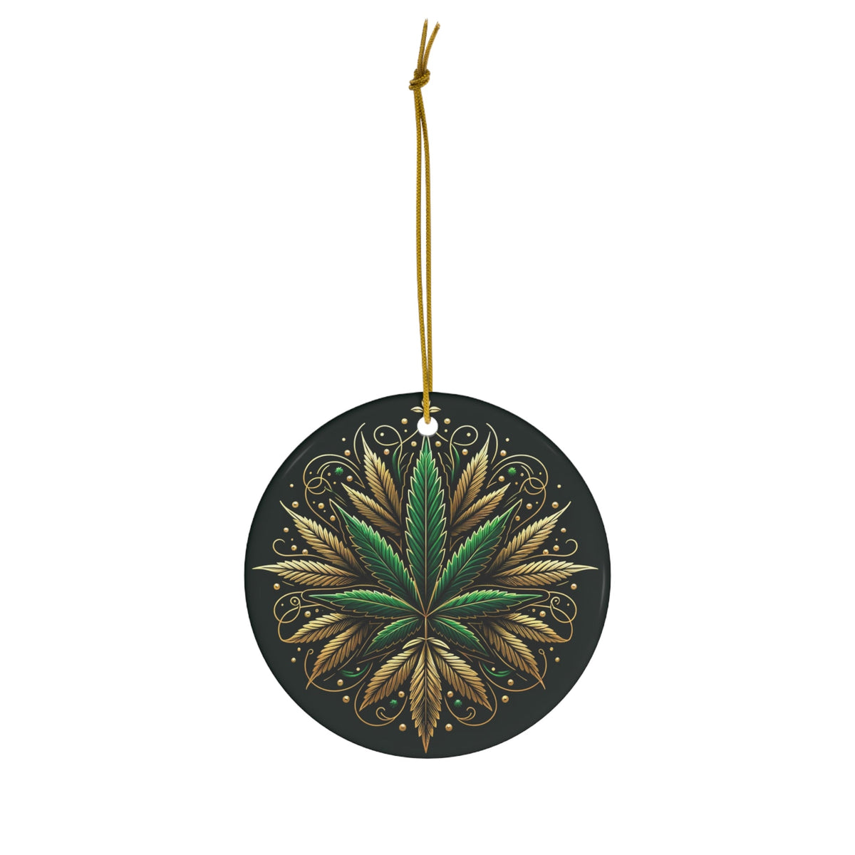 Golden-Accented Hemp Leaf Ceramic Ornament