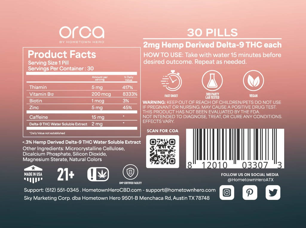 ORCA Energy: THC &amp; Caffeine Pills - 30ct