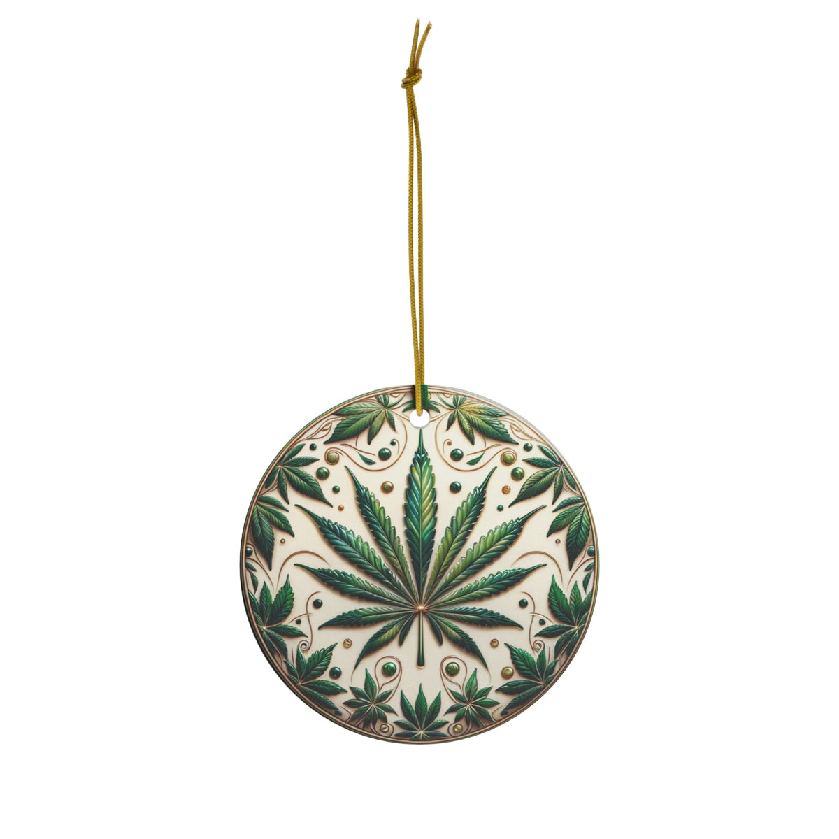 Artisanal Hemp Leaf Ceramic Ornament