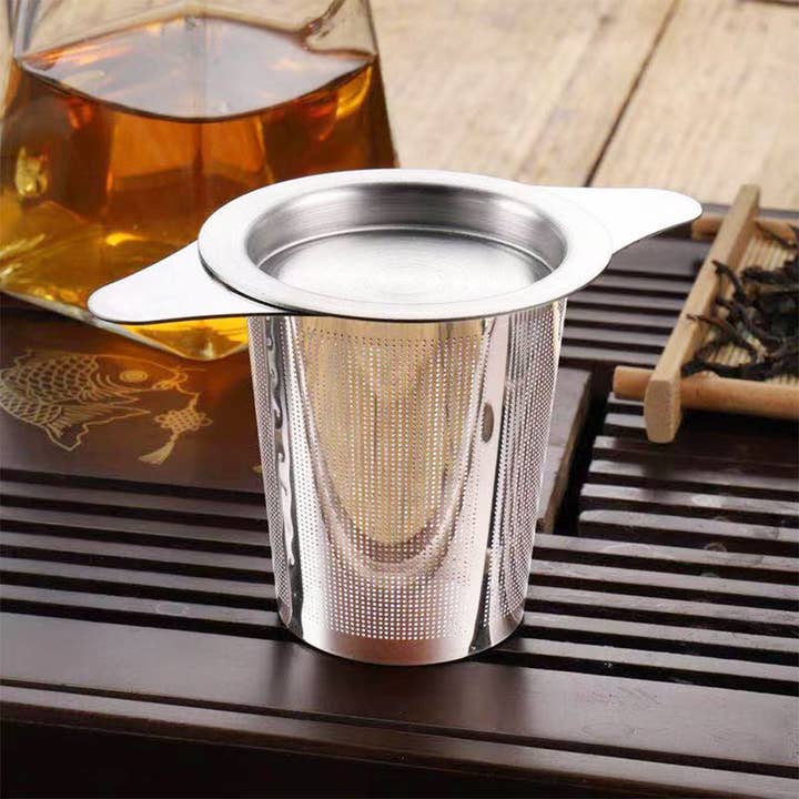 Silver Fine Mesh Tea Infuser Basket with Lid