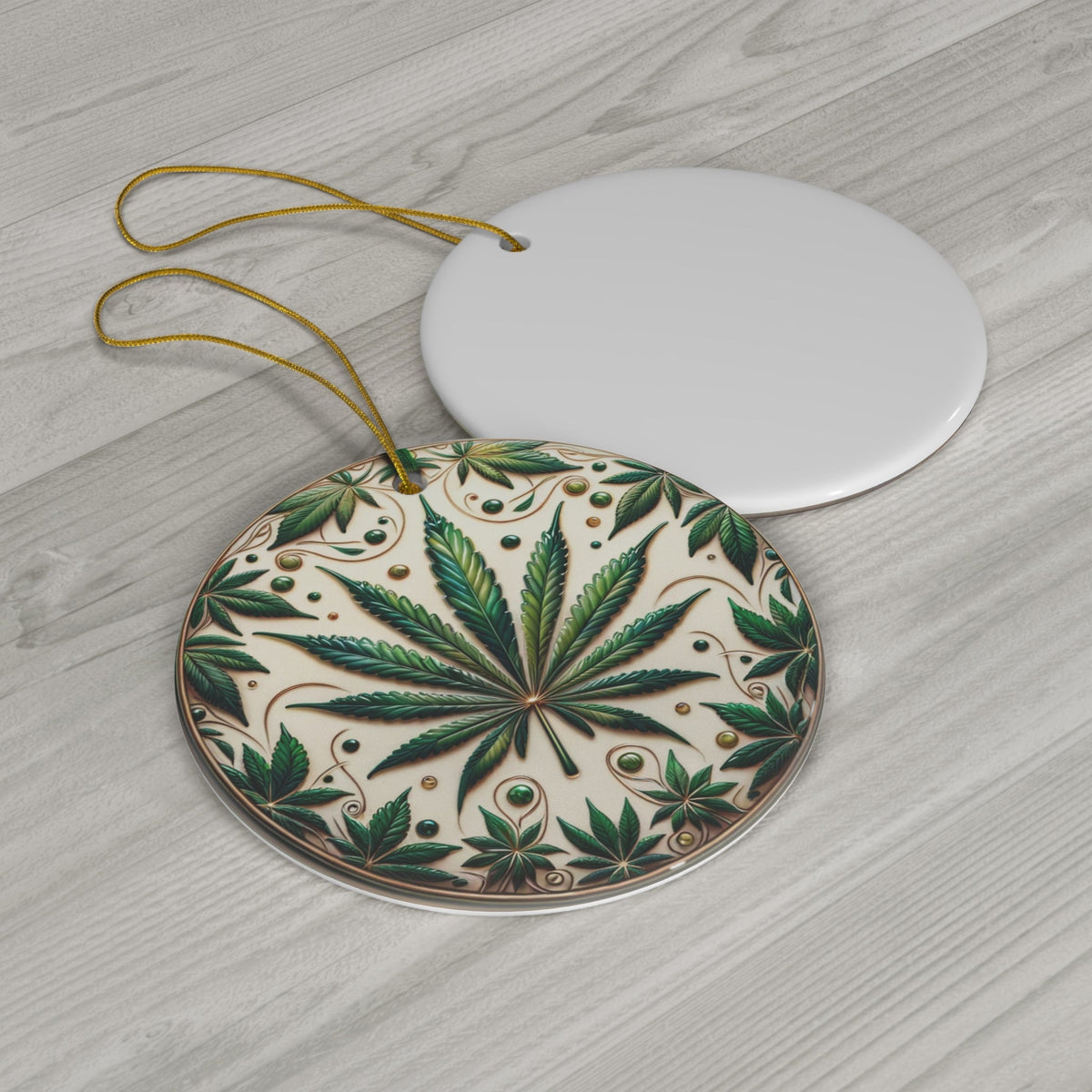 Artisanal Hemp Leaf Ceramic Ornament