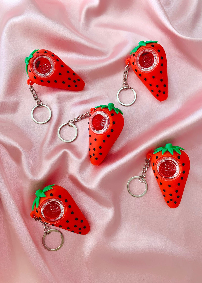 Strawberry Keychain Silicone Pipe – Unbreakable &amp; Portable