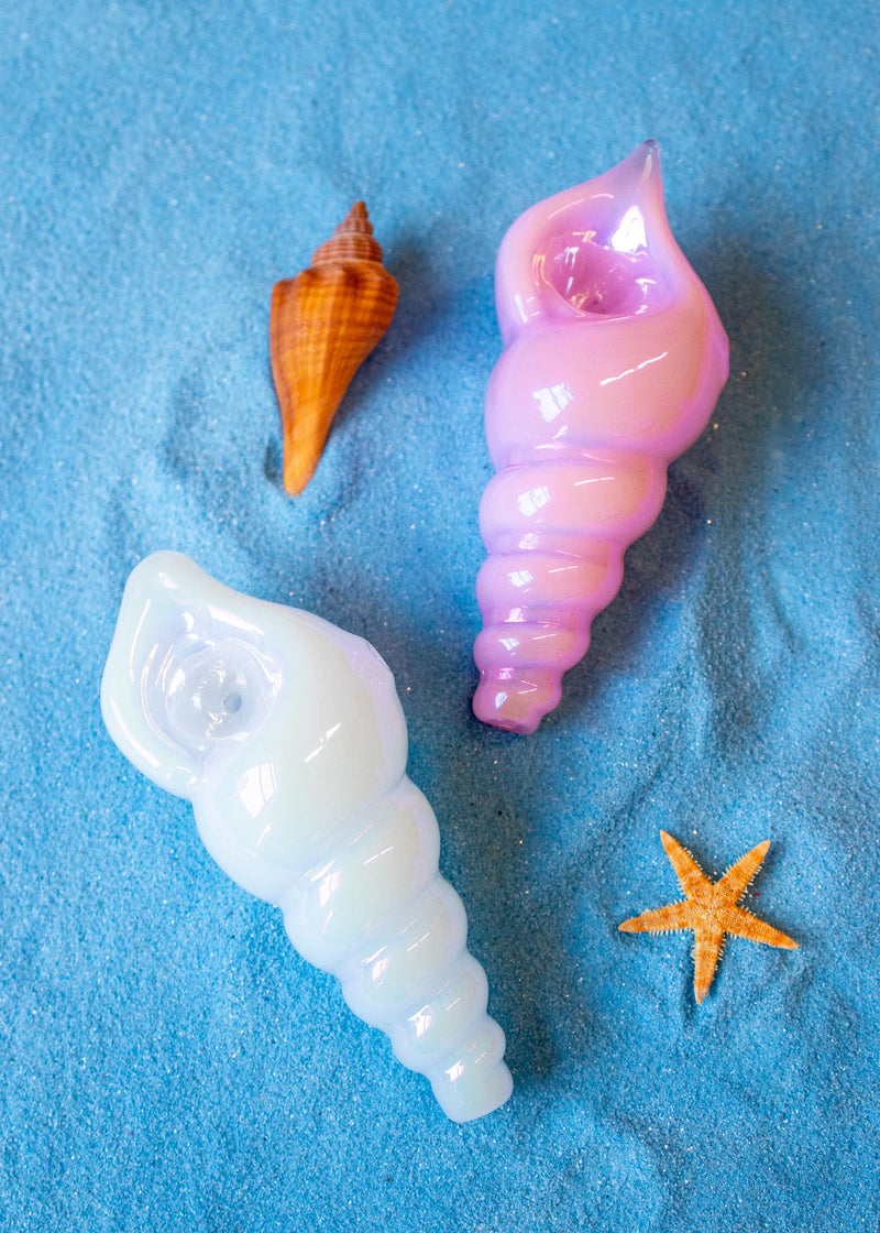 Iridescent Seashell Glass Pipe – Handblown &amp; Durable