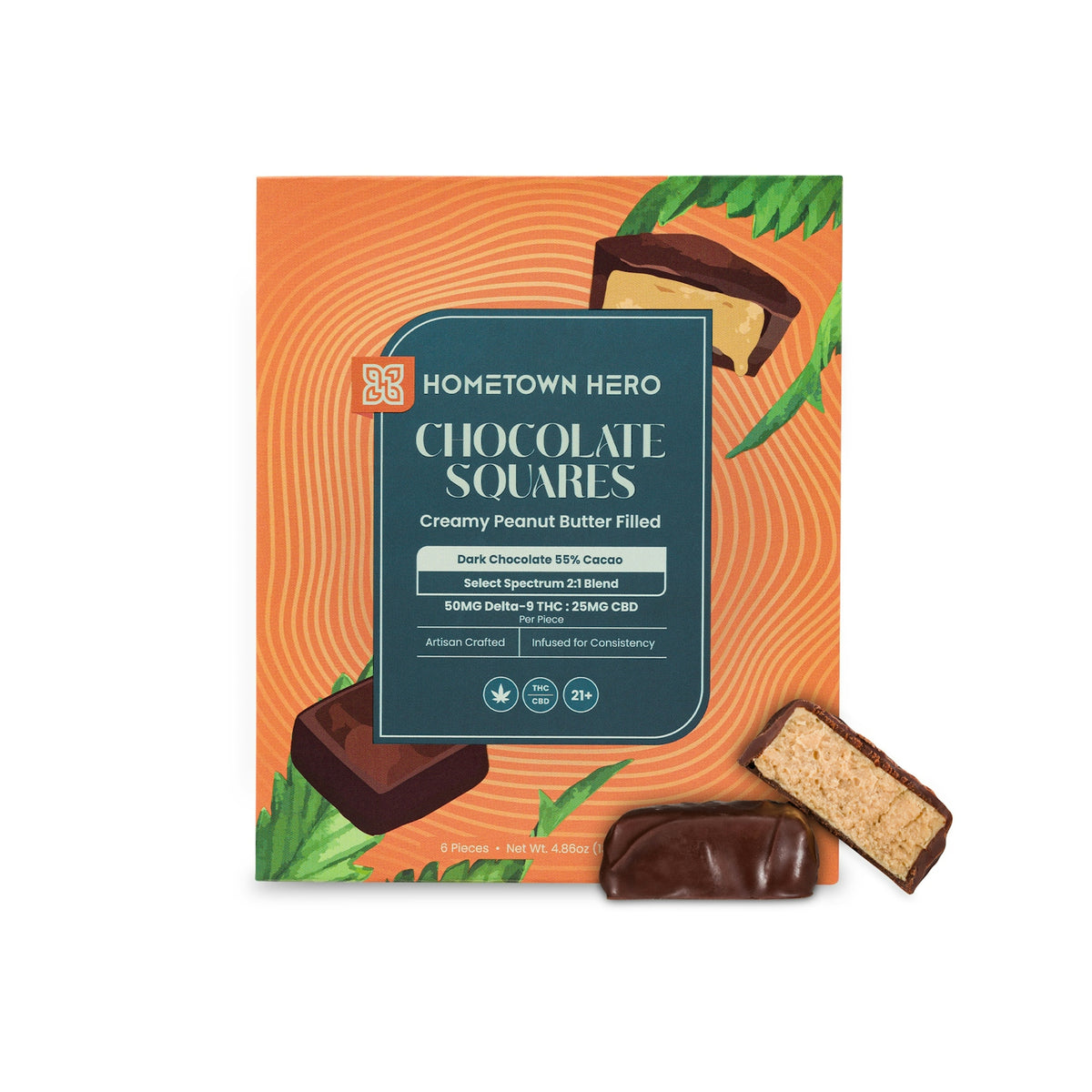 Dark Chocolate Peanut Butter Squares - 50mg THC &amp; 25mg CBD Select Spectrum (6pcs)