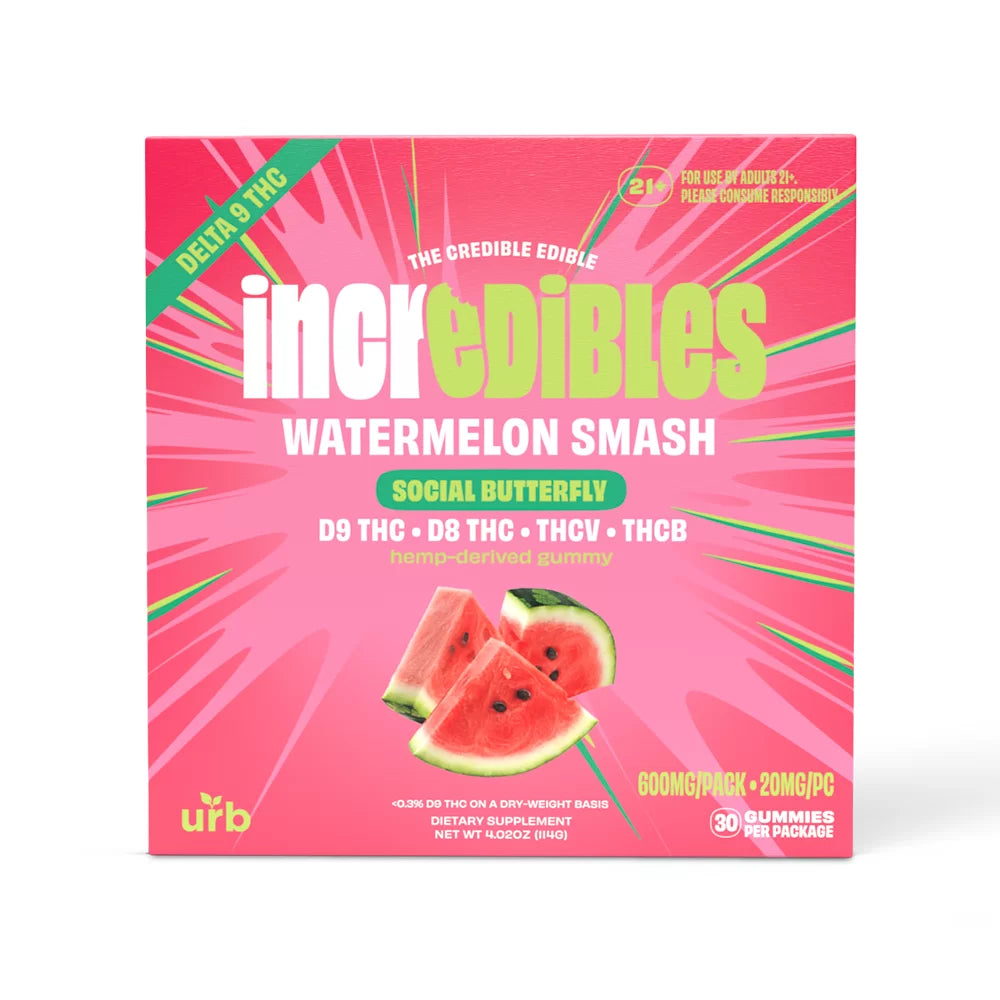 Incredibles Watermelon Smash Gummies - D9/D8THC, THCV, &amp; THCB Blend