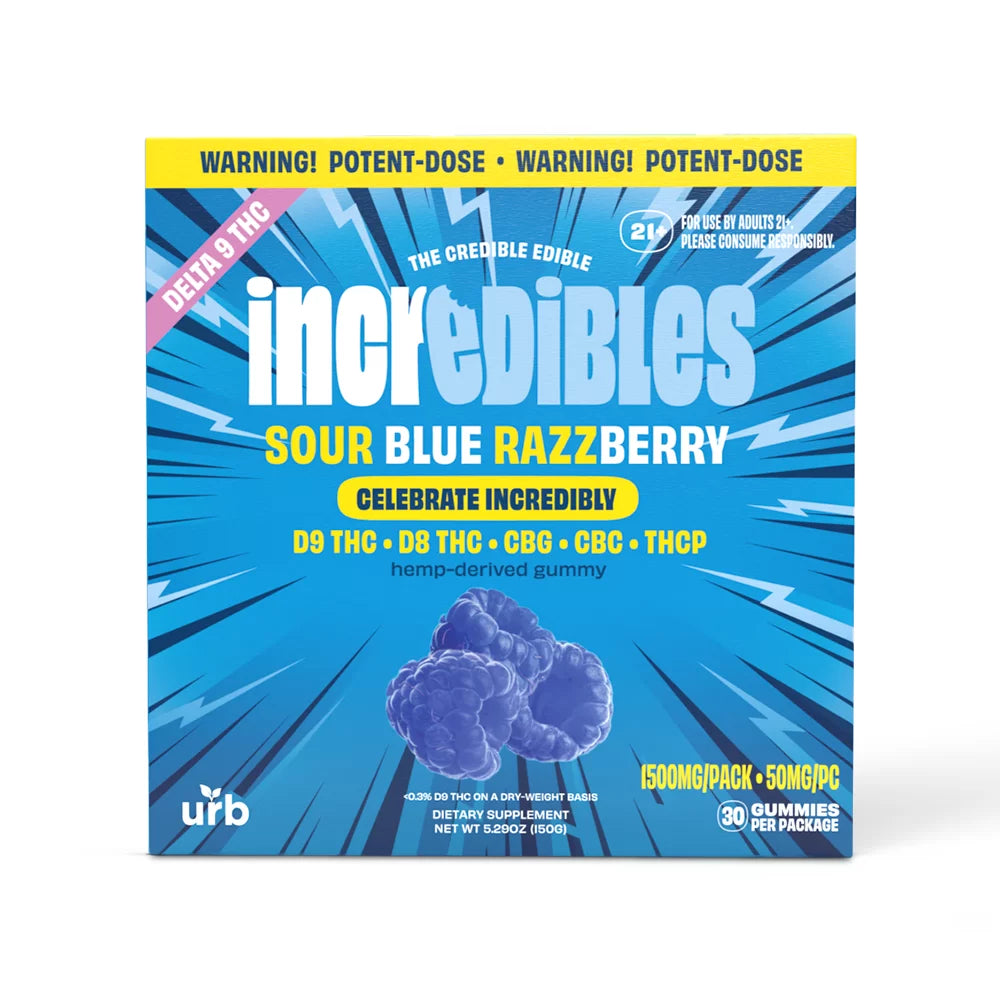 Incredibles Sour Blue Razzberry Gummies - High Dose Blend