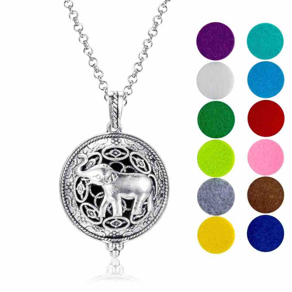 Elephant Aromatherapy Diffuser Necklace with 12 color pads